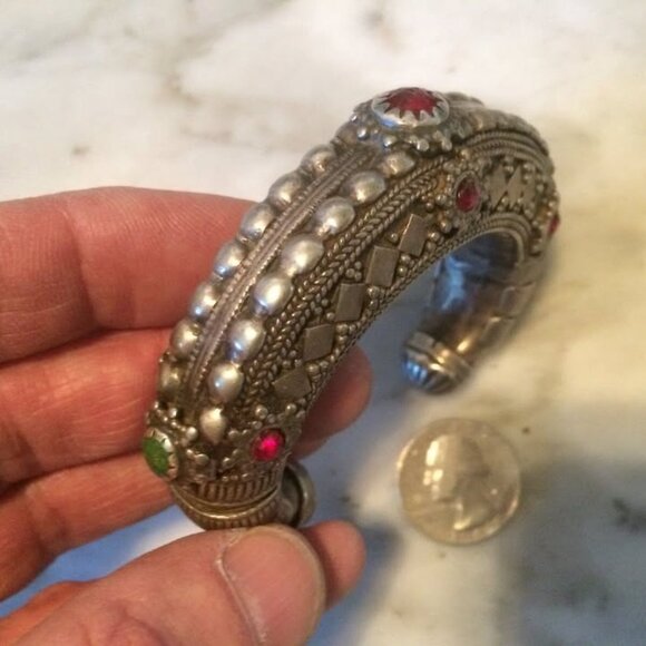 Antique tribal Etruscan Bedouin afghan Moroccan belly dance sterling bracelet - Picture 5 of 8